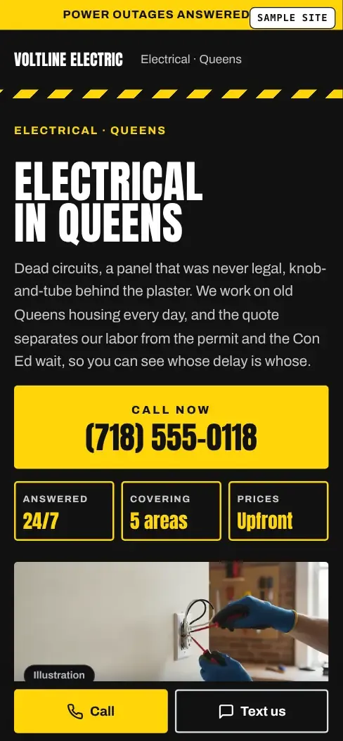 Volt & Vine Electric, a sample business, in the Hotline look